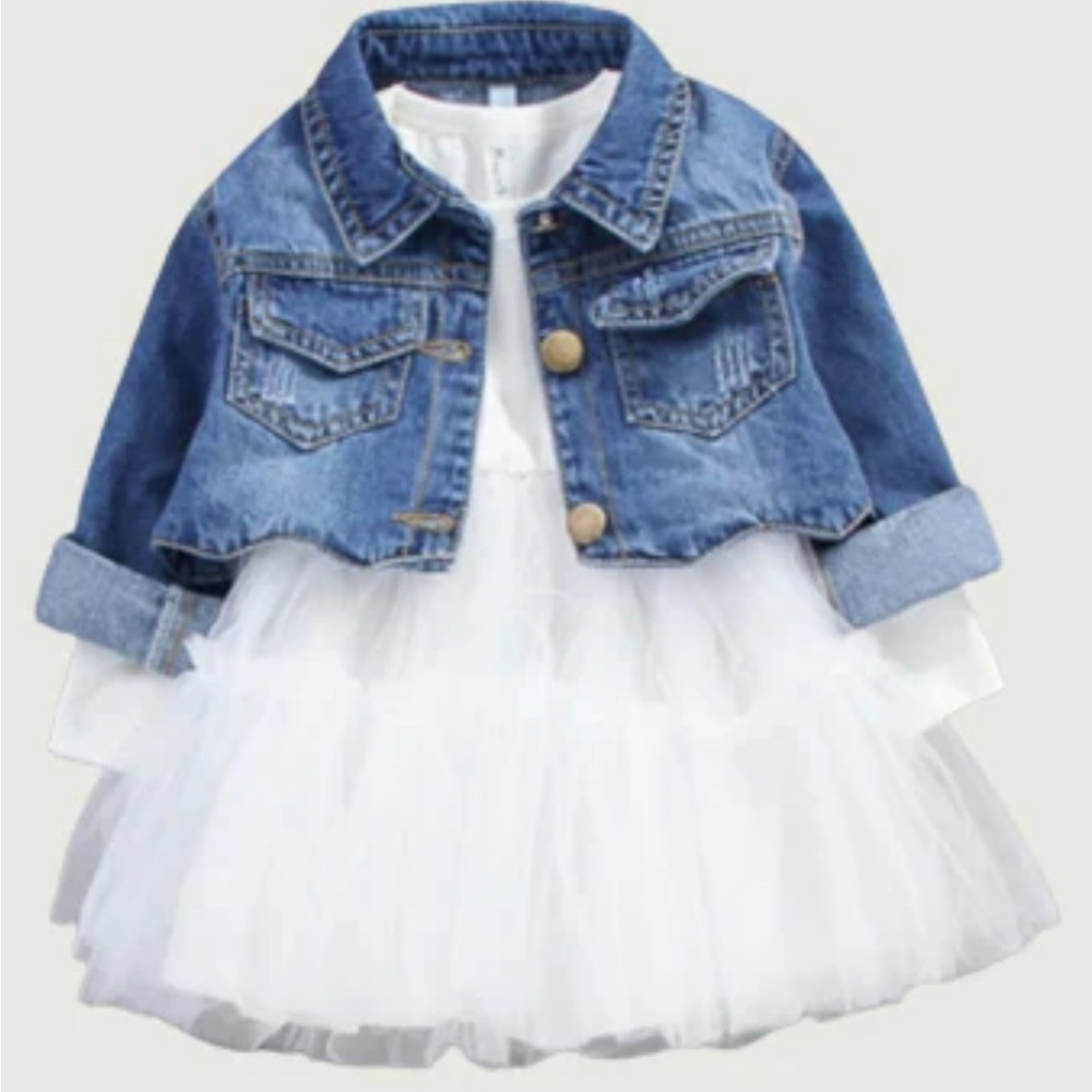 Stylish Blue Denim and White Tulle Kids Jacket